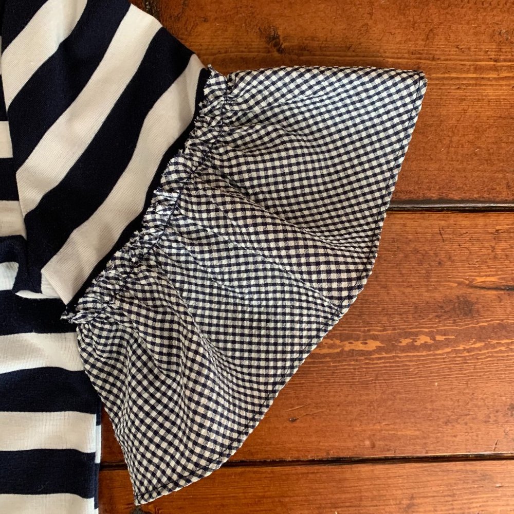 Women's Isela Navy and White Striped Gingham Nautical Ruffled Sleeves Blouse EUC - Picture 5 of 11